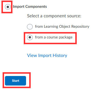 Import Components from a course package > Start.
