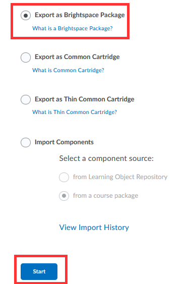 Export Bright Space Package > Start