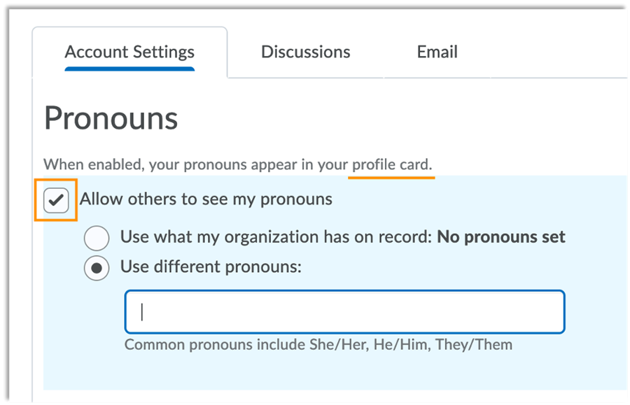 Pronoun Settings in Account Settings