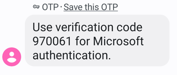 Screenshot of a sample text message received from Microsoft with an verification code.