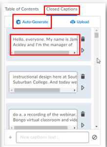 D2L Media Library - closed caption. 