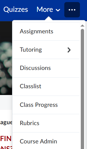 Within a D2L course, select More and Course Admin.